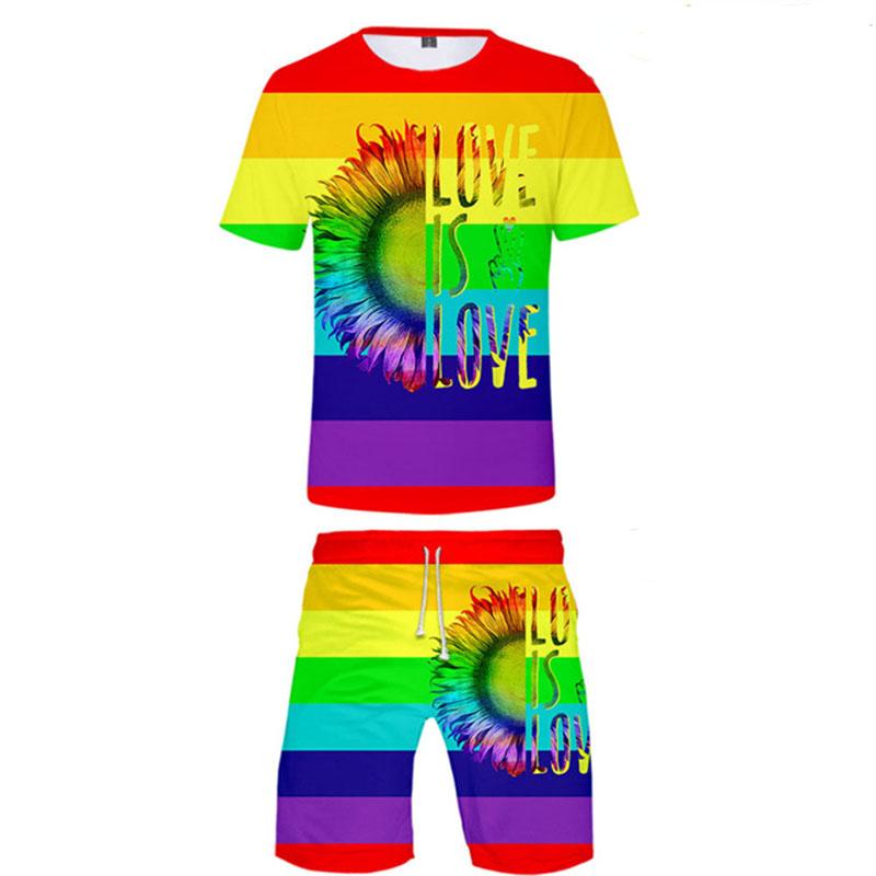 Elemente colorate Moda Imprimare 3D Bărbat Femei Seturi de tricouri Curcubeu LGBT Tricou Pantaloni scurți Set din două piese Casual Harajuku Streetwear