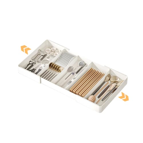 Mamakura Cutlery Case (Adjustable and Expandable) Cutlery Tray with 2-Sided Expandable Drawers and Dividers, Easy to Clean, Kitchen Storage, W27~51 x