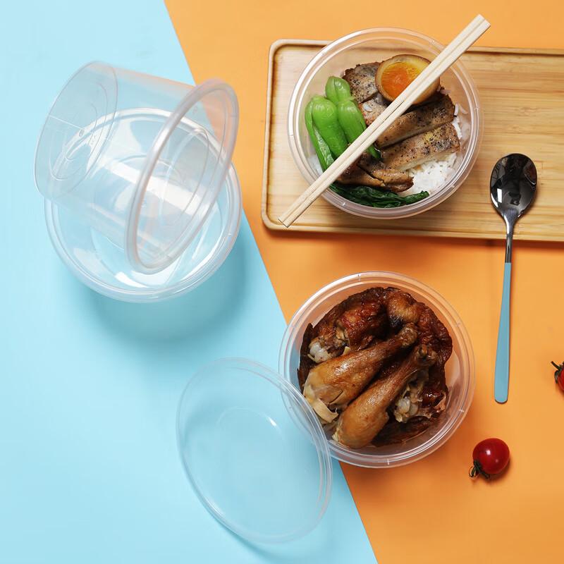 Fangcaodi Disposable Takeout Boxes, 950ml*30 Pieces, with Lids, Thick Plastic Bowls for Meals, Porridge, Hot And Sour Soup, Noodles