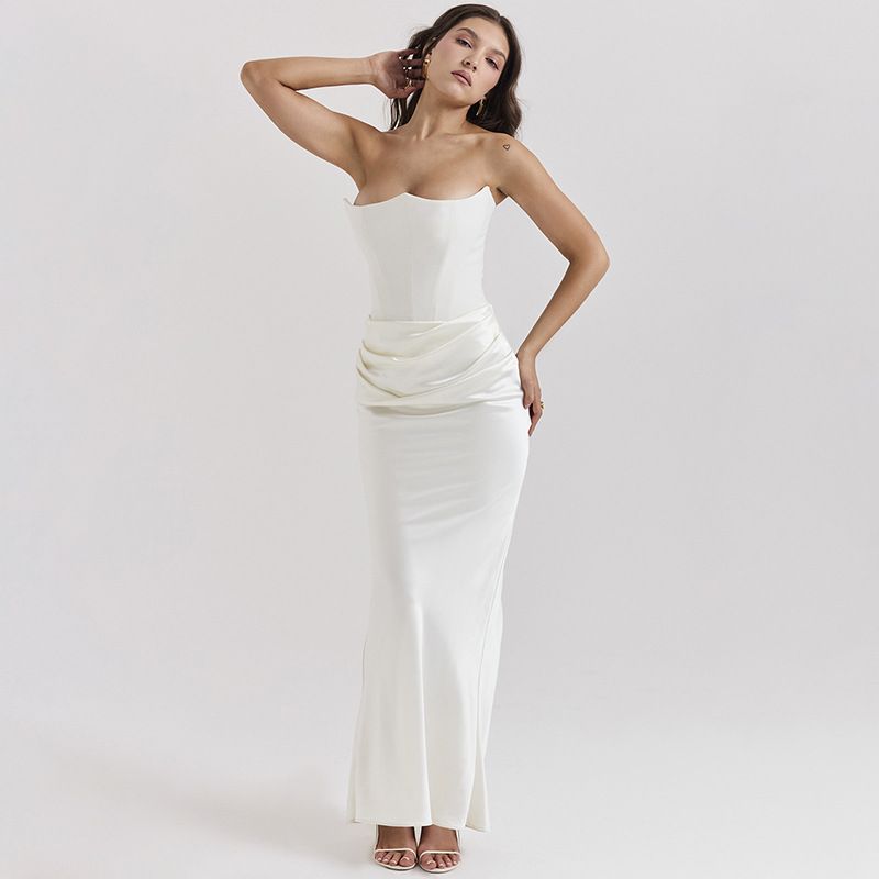 

INS Tube Top off-Neck Backless Dress Waist White(Note: including fish bone) L