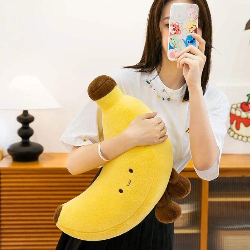 Topmix Unisex Yellow Plush Banana Plush Toys Long Leg Fruit Banana Plush Pillow Cute Design Simulation Cute Banana Dolls Sofa Pillow