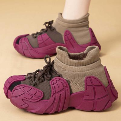 Dames lichtgewicht dikke zool vetersluiting winter warm bont één sneeuwlaarzen pluche gevoerd antislip casual sport katoenen laarzen katoenen schoenen sneakers
