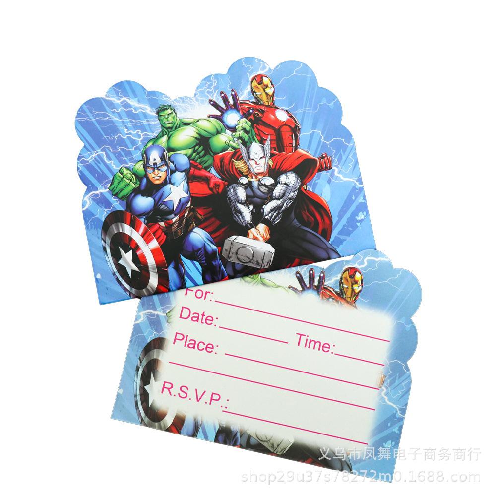 Cartoon Avengers Theme Children'S Birthday Party Ornaments Invitation Cami Flower Box Paper Hat Paper Towel Flag