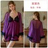 Clear soft yarn lace splicing plus chest pad deep V temptation suspender nightdress robe loungewear set