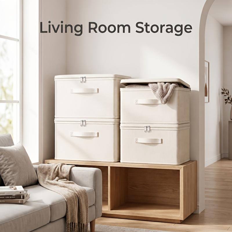 Extra Large Stackable Oxford Fabric Storage Bins with Lids, Foldable Closet Organizer Boxes for Clothes and Blankets, Space-Saving Heavy Duty Wardrobe
