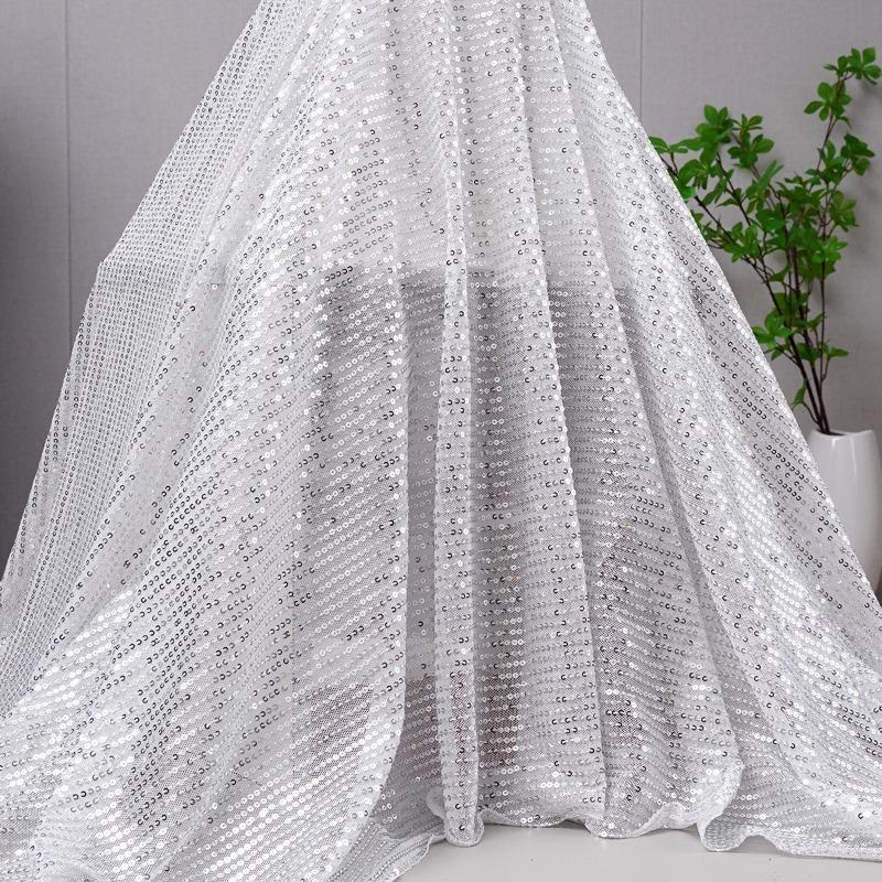 Wide 130cm Mesh Micro Stretch Small Sequins Clothing Fabric for DIY Sewing Clothing Dress Wedding Dresses Party Tablecloth Cloth