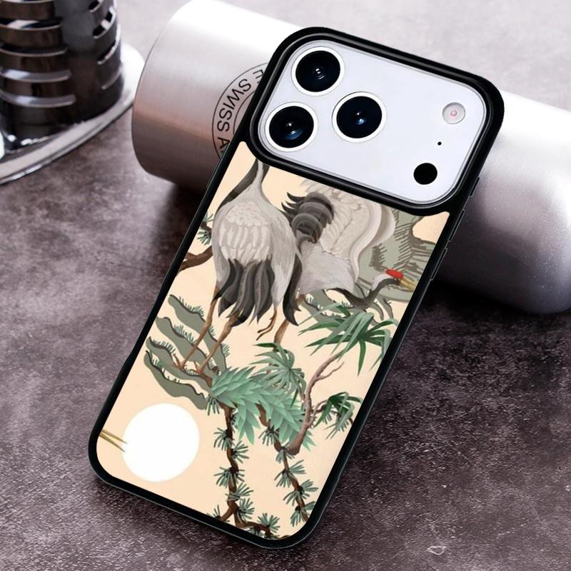 Japanese Crane White Birds Phone Case for iPhone 17 16 15 Pro Max Air 14 13 12 11 Plus Shockproof Cover