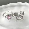 Butterfly Pink Zircon Niche Design Open Ring Set, Personalized Light Luxury High-End French Pleated Index Finger Ring