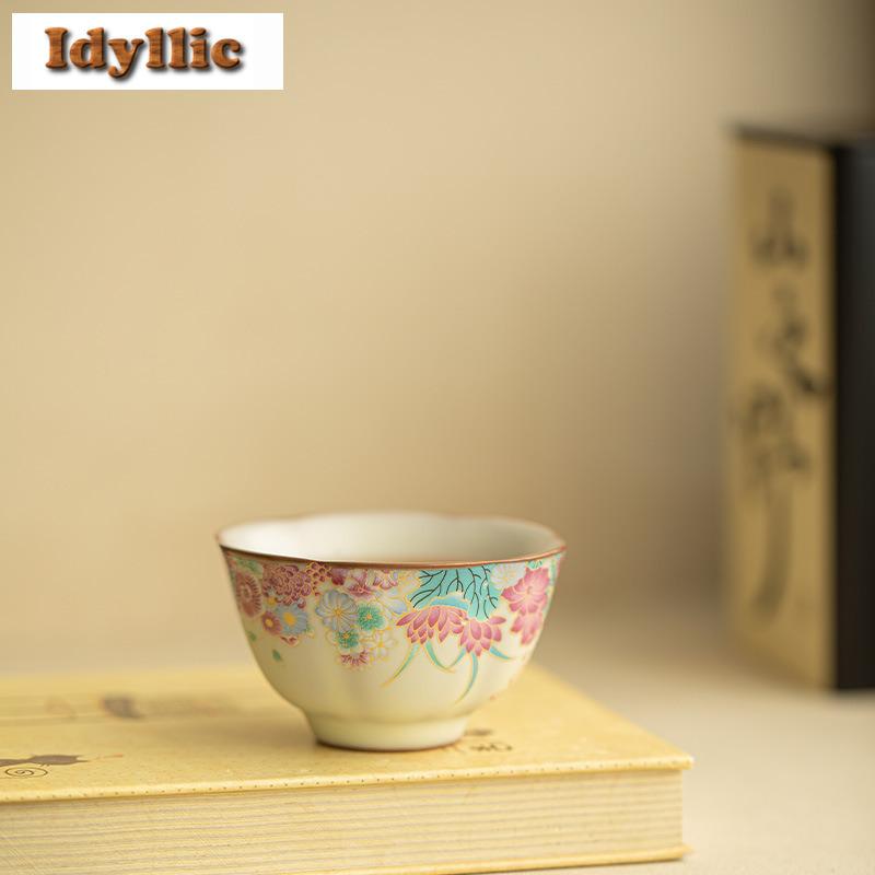 90ml Ru Kiln Lard Jelly Small Garden Teacup Creative Tea Bowl Single Cups Tea-tasting Personal Cup Chazhan Master Cups Drinkware
