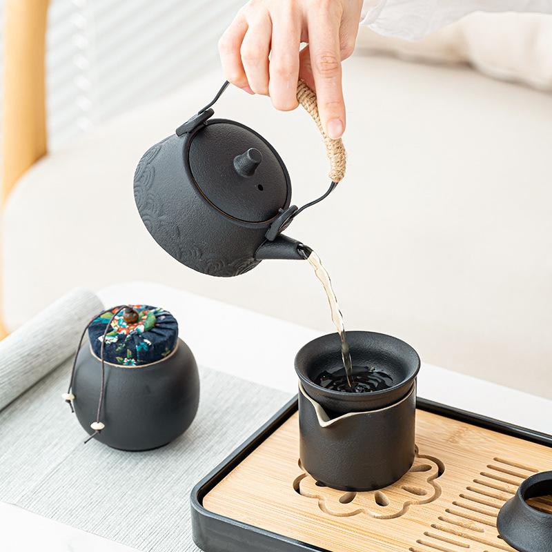 Travel tea set Outdoor portable teapot Household Kung Fu tea set Tea tray Ceramic business gift