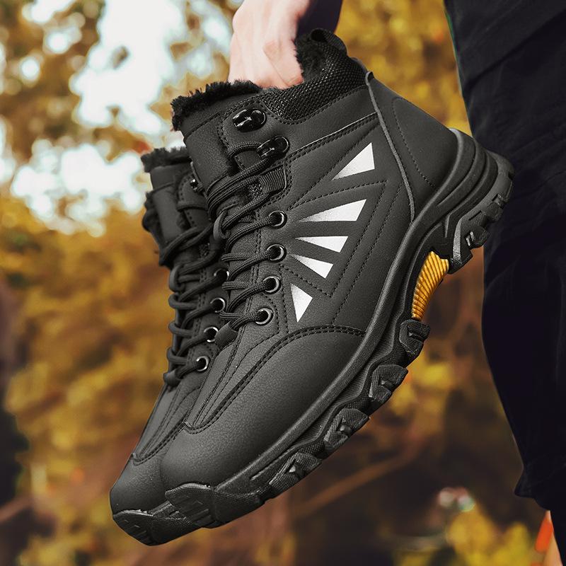 Large size warm and velvet men's shoes medium top outdoor hiking shoes platform cotton shoes casual non-slip snow boots