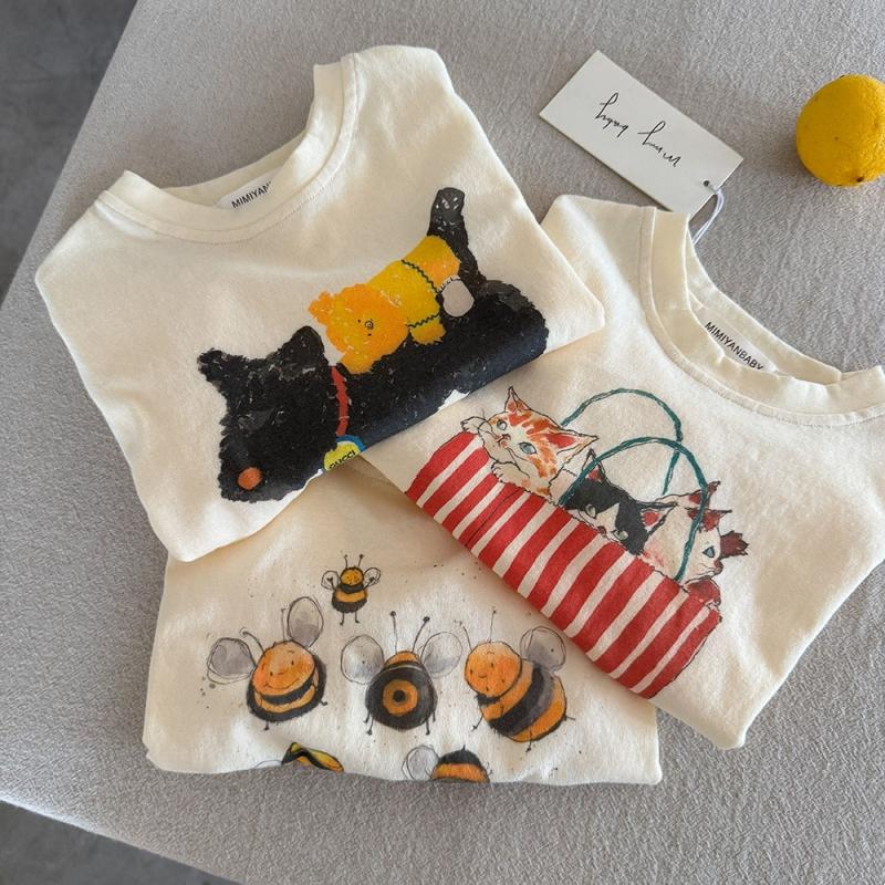 Kids Long Sleeve T-shirt Cartoon Print Soft Cotton Casual Tops for Boys Girls Spring Casual Tee Children Bottoming Shirt