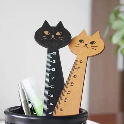 Wooden Cat Ruler: Korean Creative Animal Student Stationery & Planner Tool
