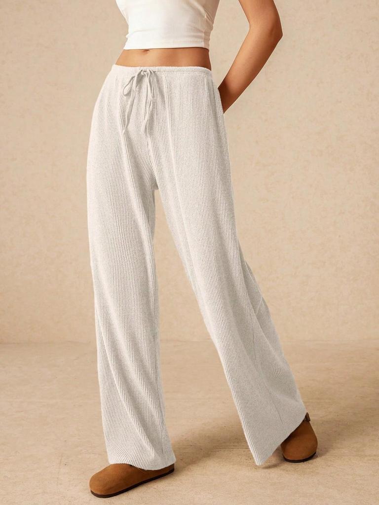 Available High-Waisted Tie-Waist Wide-Leg Fashion Pants - European and American Style, Solid Color.