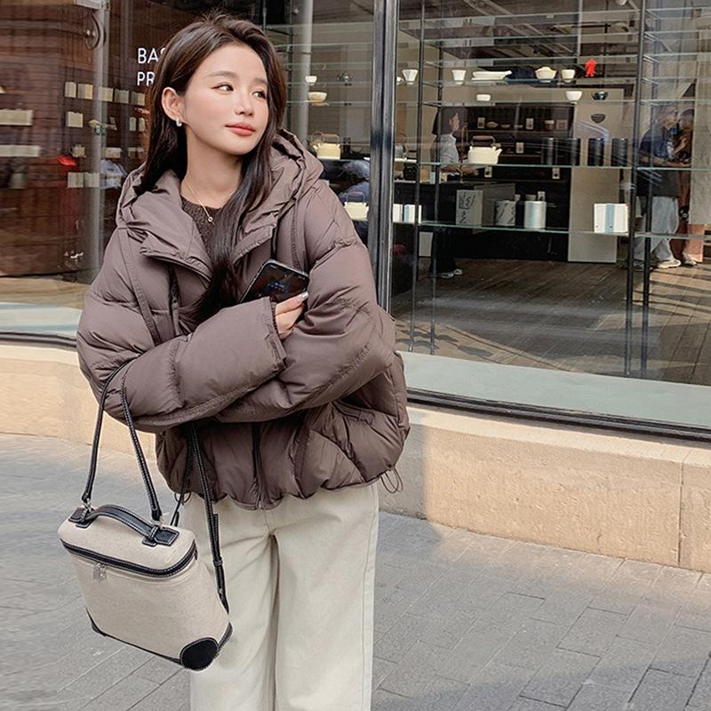 White duck down short hooded down jacket women's 2024 winter new age-reducing small thickened loose bread jacket