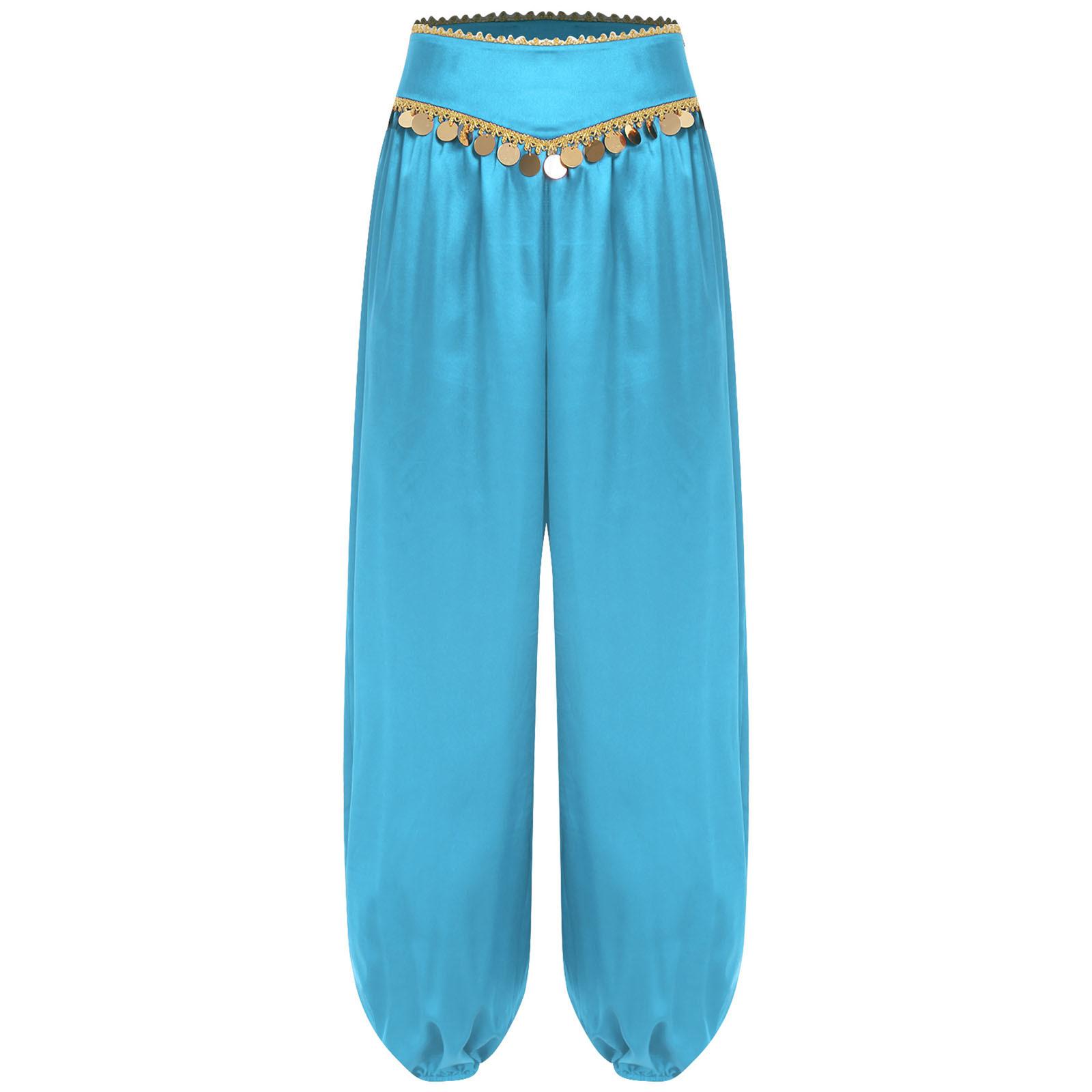 

Жіночі штани для танцю живота з низькою посадкою, з паєтками, широкі штани-гаремного типу, мішкуватого дизайну, костюм для виступу на Хелловін в арабському стилі M небо синє кольору