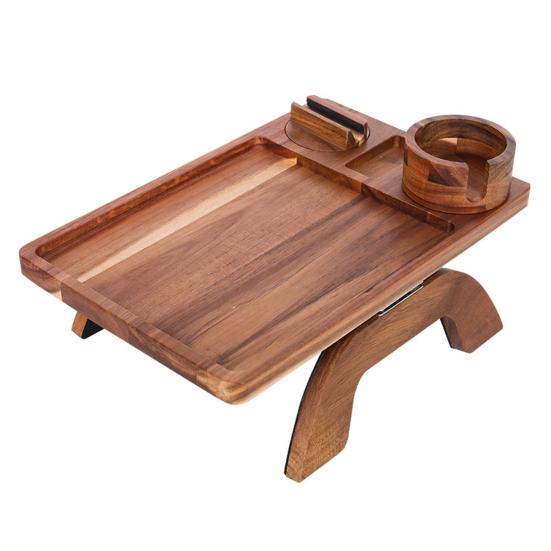 Sofa Food Tray with Cup Holder Phone Mount High Stability Smooth Edge Minimalist Style 3-in-1 Clip-on Tray Drink Holder