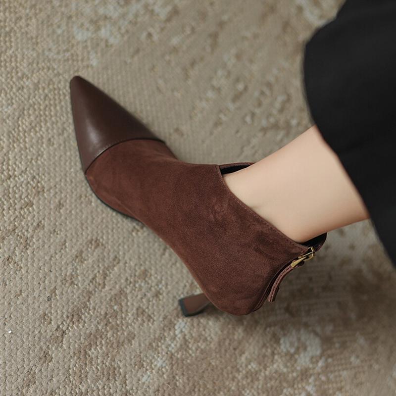 Fashion NEW Autumn Women Boots Sheep Suede Leather Shoes for Women Pointed Toe Thin Heel Boots Elegent High Heel Ankle Boots Daily Shoes