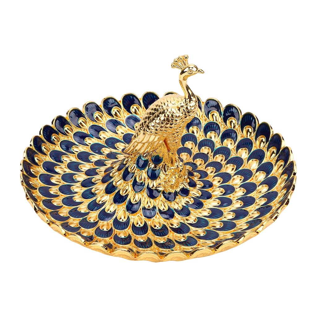 Tavă Rotundă de Servire Formă Păun Farfurie Metalică pentru Gustări Fructe Deserturi Depozitare Decor Masă Acasă Bufet Hotel Bar