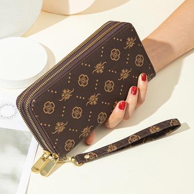 2022 Women's Double Zipper Clutch Wallet: Large Capacity European/American Long Mobile Phone Bag with Print Design