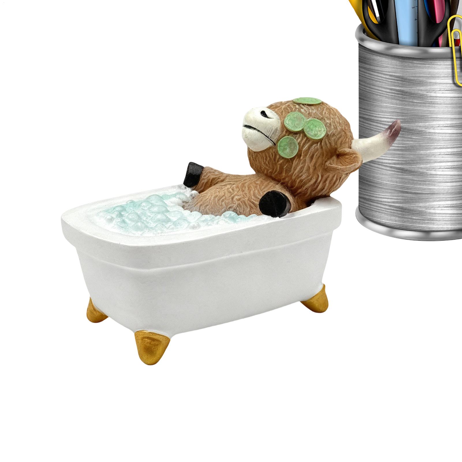 Highland Cow Statue Ornament Resin Bath Highland Cow Decoration Funny Shower Mini Cow Figurines Farmhouse Garden Gift Decor China Mainland