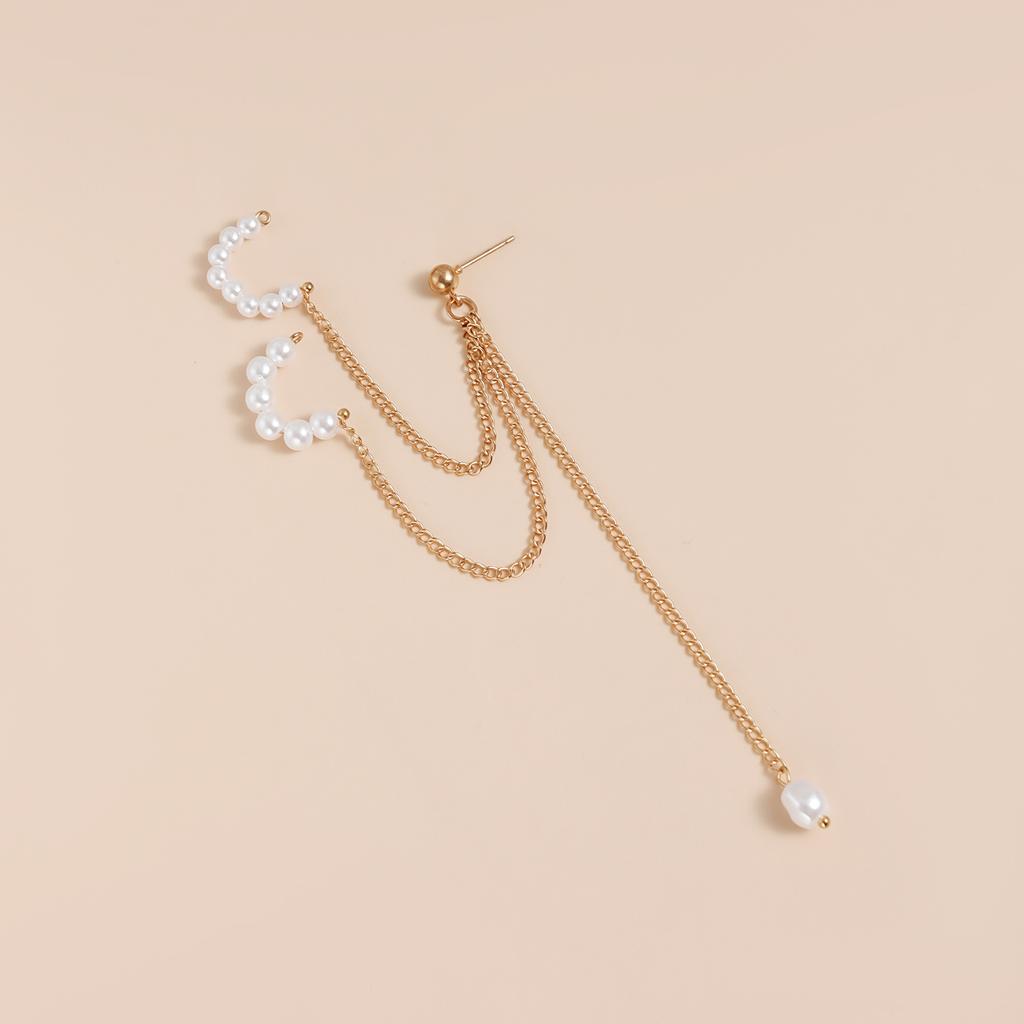 Sexy Spice Girls ins Wind U-shaped Ear Clips Ear Needles Personalized Creative Connected Pearl Ear Buckles