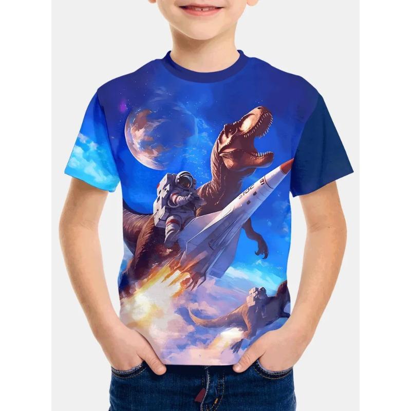 Summer Children's 3D Printed Crew Neck T-Shirt Fashion Versatile Trend Breathable Casual