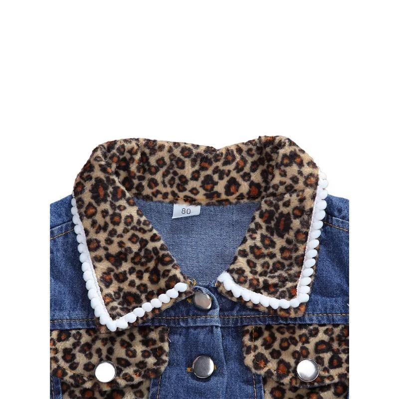 Baby Girls Denim Casual Outfit Sets Sleeveless Leopard Print Denim Leopard Print Denim Shorts Suits Girls