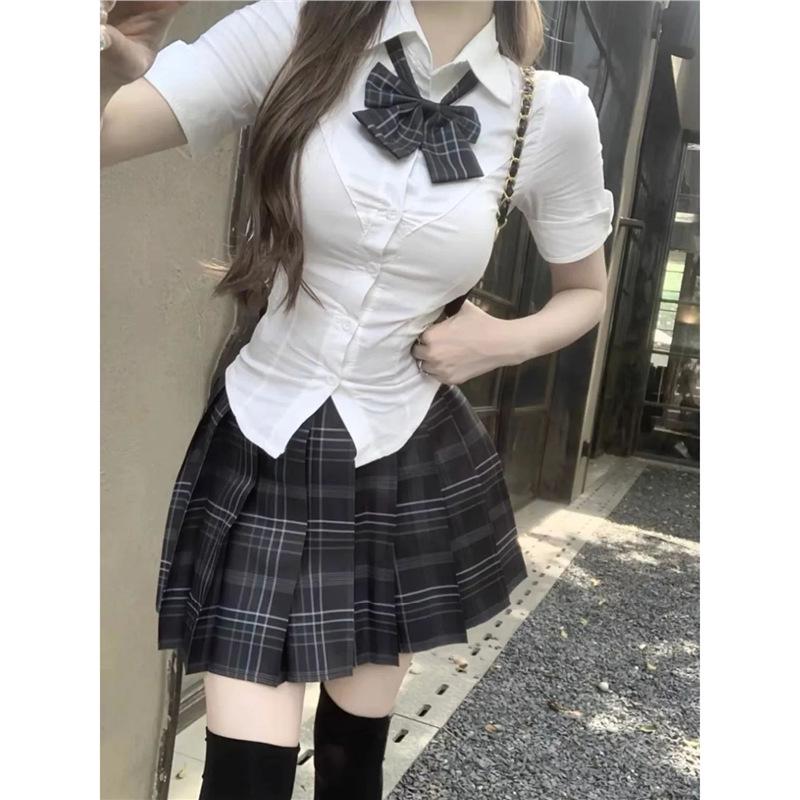 Slimming Versatile Waist-Cinching Short-Sleeve Top - Hot Girl Pure Desire Style JK Academy Uniform Fit