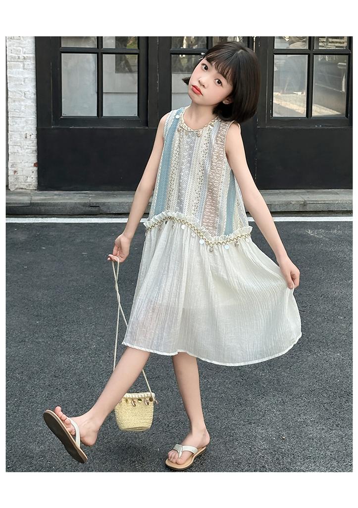 Girls' dress summer 2026 new children's summer dress, stylish bohemian style sleeveless tank top dress