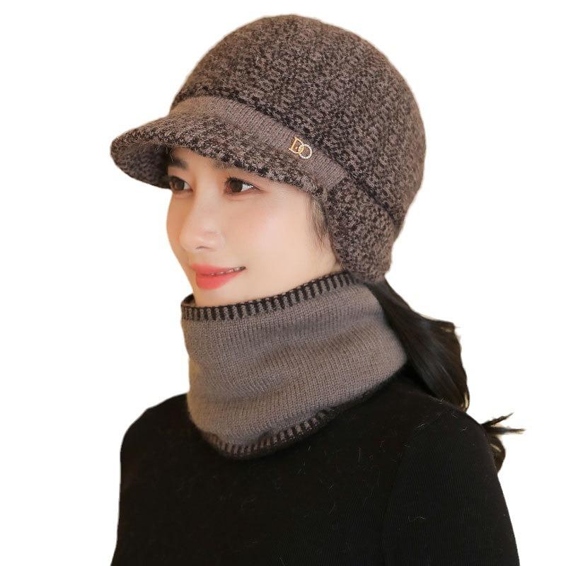 Rabbit fur warm hat lady mother autumn and winter cold ear protection cap tide grandma scarf hat