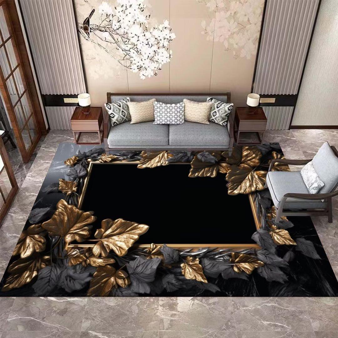 Alfombras 3D Carpa Oro Negro para Decoración de Sofás de Sala de Estar Alfombra de Dormitorio Lujosas Alfombras de Área Grande 160x230 Alfombra de Piso Antideslizante Lavable 100x160cm 39.4x63in