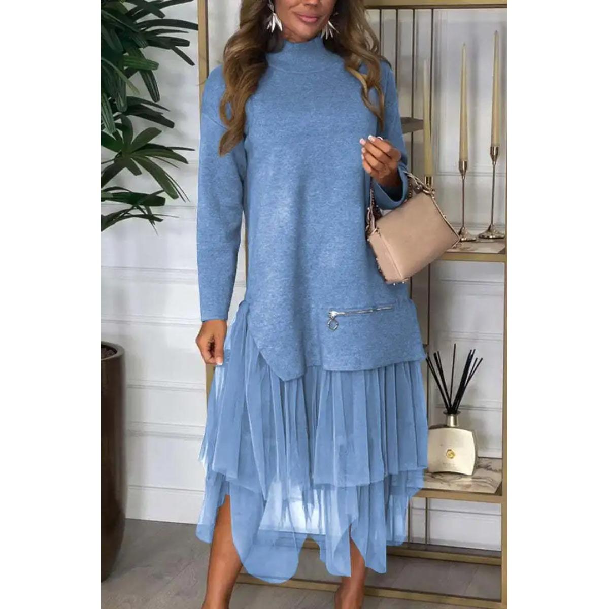 

Женское шифоновое платье макси с вставками, новый стиль, утепленное, длинное, осенне-зимнее, свободное платье-худи, шикарное уличное платье, vestidos 5XL синий