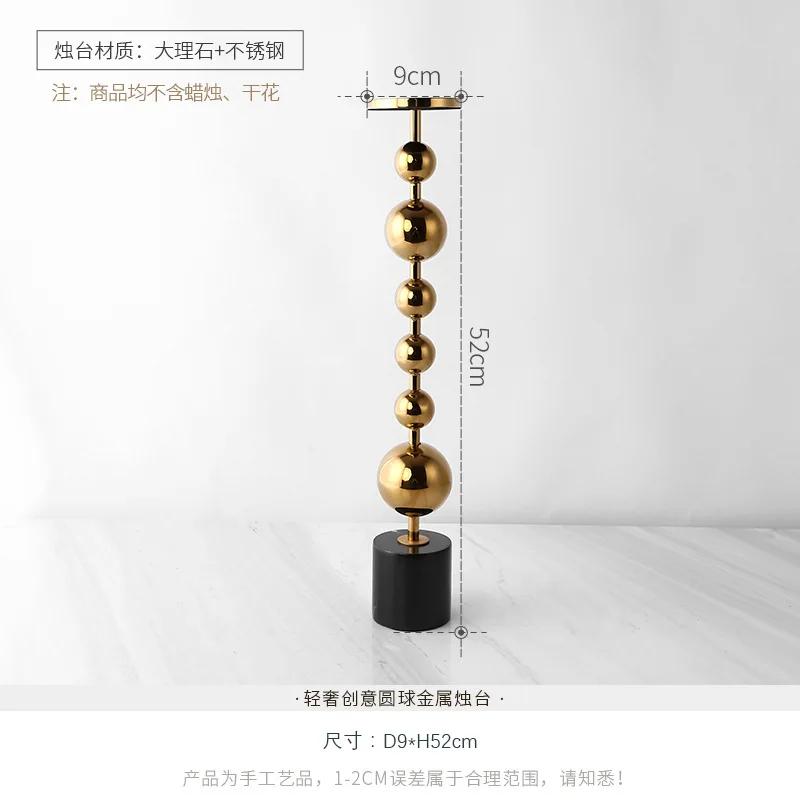 430z Black Nero Marquina Natural Marble Candle Holder Luxury Golden Metal Candlestick Wedding Decoration