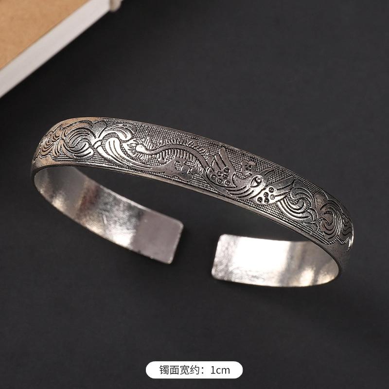 National Style Retro Hand-carved Bracelet Hand Ring Fashionable Court-style Personalized Open-ended Bracelet