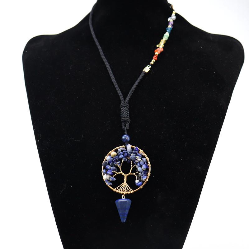 Artificial Agate Tree Of Life Pendant Necklace With Crystal Drop For Women