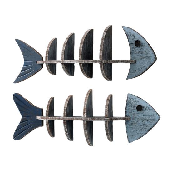 Nautical Wooden Fishbone Wall Decor Rustic Skeleton Fish Floating Shelf Coastal Wall Mounted Display