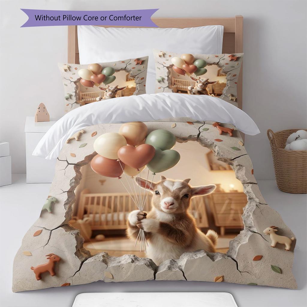 goat Pattern Bedding Quilt Set Quilt Cover Pillowcase Home Decoration Birthday Gift (1 * duvet cover + 2 * pillowcase, without core)