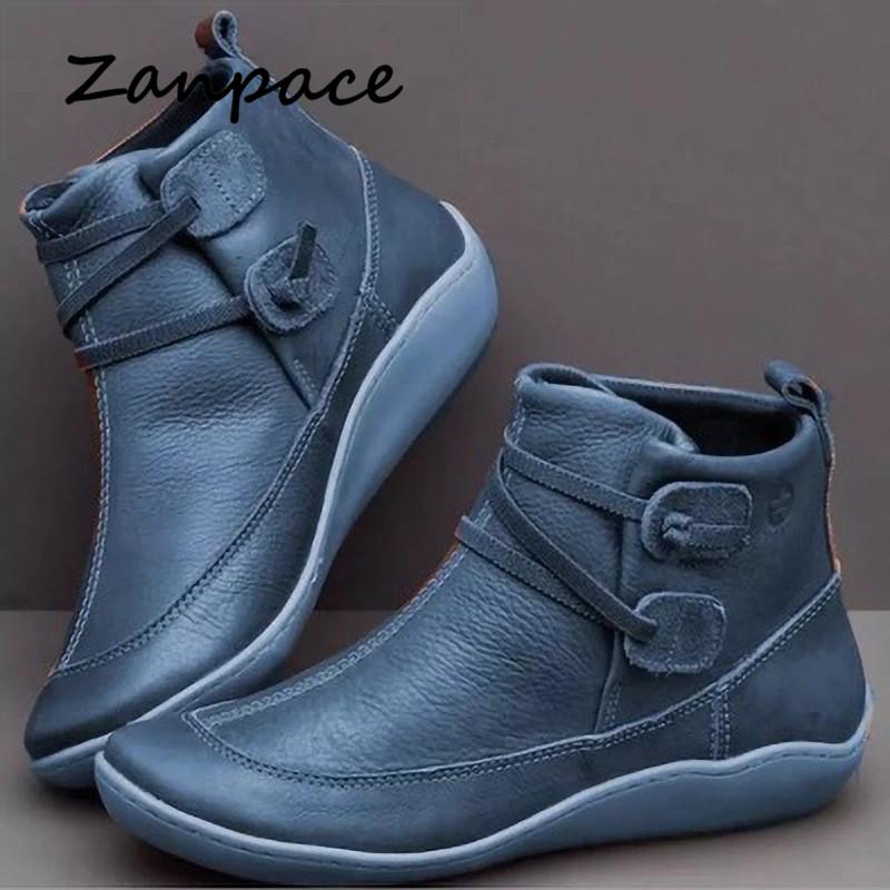 Autumn Casual Booties Women 2024Large Size 43 Leather Ankle Boots for Women Round Toe Women's Shoes Flat with Zapatos De Mujer