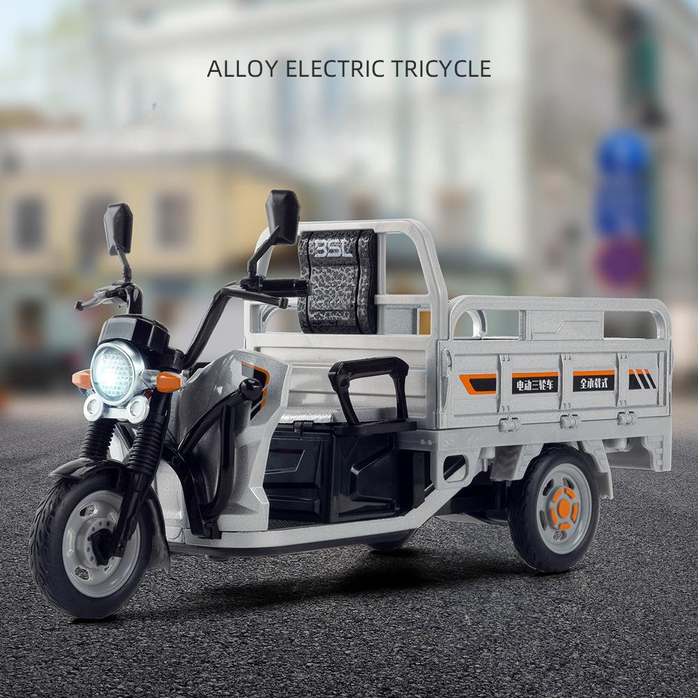 1:12 Elektrisches Dreirad Legierungsmodellauto Spielzeug Diecast Motorrad Vorderradlenkung Ton Licht Rückzugsfahrzeug Junge Sammelspielzeug