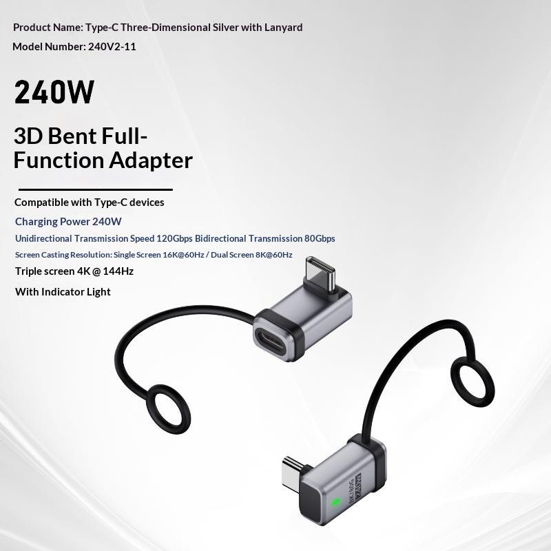 USB4 240W PD 5A Right Angle USB C to Type C Converter Fast Charging Data Sync Adapter for Car Camping Trip Charging