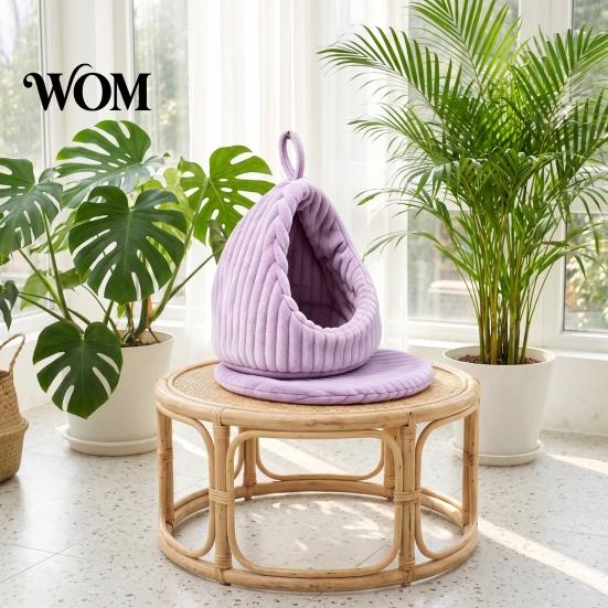 Pet Bird Resting Hut Hanging Parrot Nest Bed, Winter Striped Plush Water Drop Shape Cold Weather Cozy Cave Bed with Removable Cushion, Cage