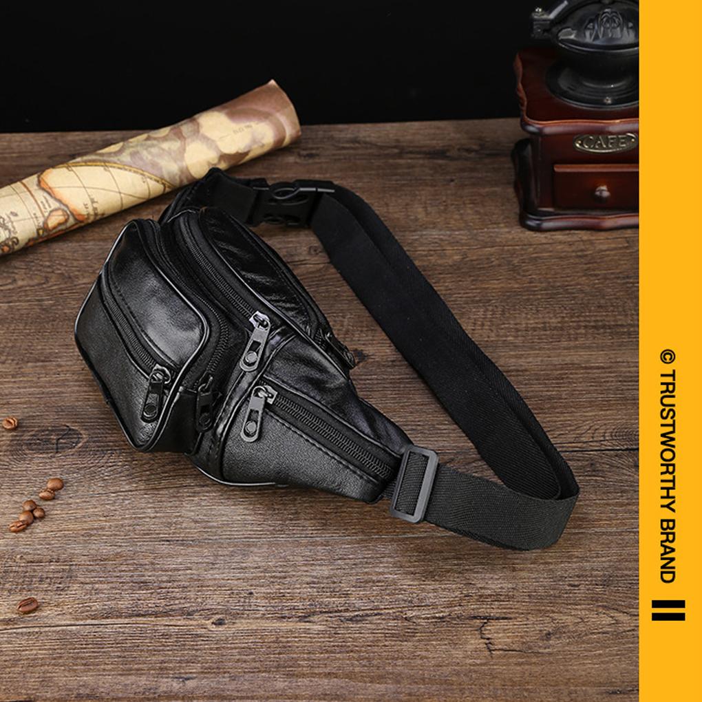 Leather Zipper Closure Waist Bag Men's Outdoor Waterproof Pocket Pouch Fanny Shoulder Bags Purse Travel Riding