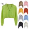 Women Spring Sweater Coat V Neck Long Sleeves Solid Color Single-breasted Cardigan Lady Thermal One Size Knitted Cropped Female Clothes