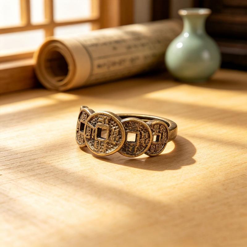 Vintage Five Blessings Copper Money Ring To Attract Wealth Open-Ended Adjustable Ring Vintage Men And Women Accessories