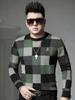 European Station 2025 Autumn/Winter New Round Neck Sweater Men's Plaid Print Knitted Base Shirt Long Sleeve Knitwear