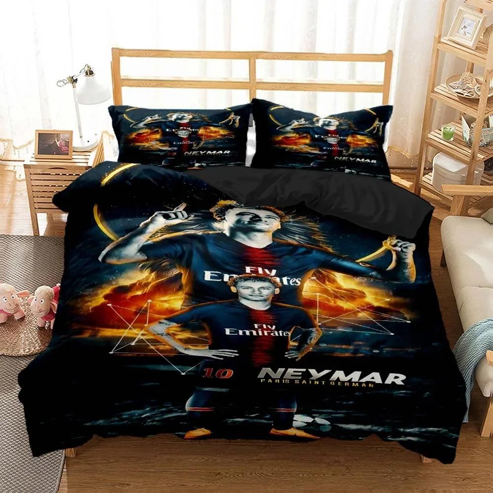 Ensemble de literie de football tendance Neymar Housse de couette Taie d'oreiller Garçons Adulte Simple Jumeau Complet Queen King Size Literie cadeau 135x200cm (3pcs)