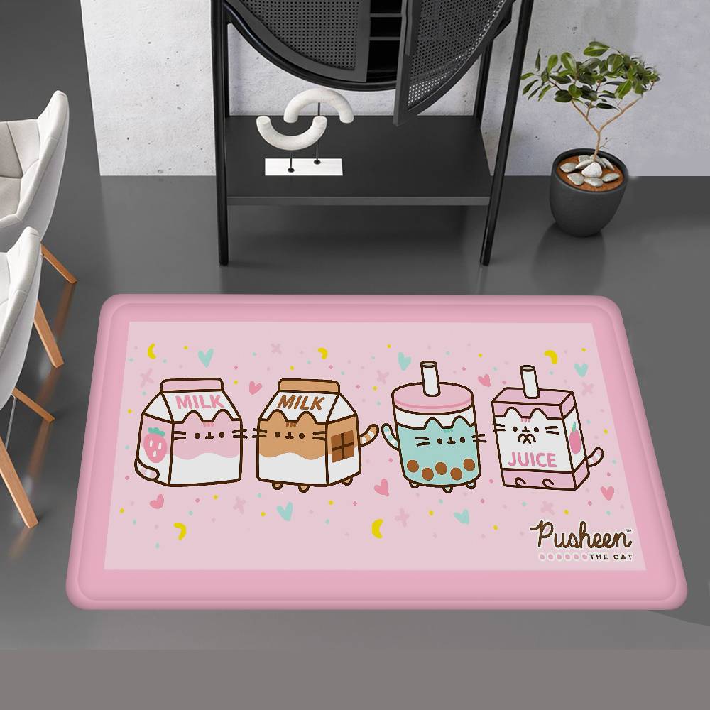 Anime P-Pusheen Cute Cat Door Mat Washable Non-Slip Living Room Sofa Chairs Area Mat Kitchen Doormat Area Rug