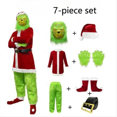 Christmas Cosplay Clothes Santa Geek Green Hairy Party Performance Costume Mask Xmas Adult Santa Claus Costumes Halloween