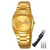 Montre-bracelet Carrée pour Femme Élégante Montre à Quartz Étanche Style Affaires Acier Inoxydable Date Jour Cadeau de Luxe Doré
